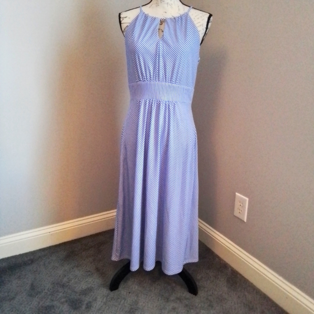 Jude Connally Blue & White Striped Maxi Dress - S